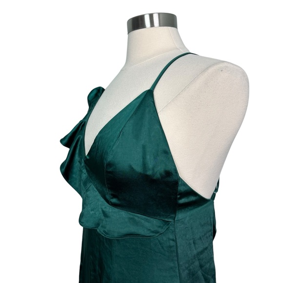 NWT Lulus Lucky Lady Hunter Green Satin Ruffled Maxi Dress Size M (6-8) - Picture 8 of 15